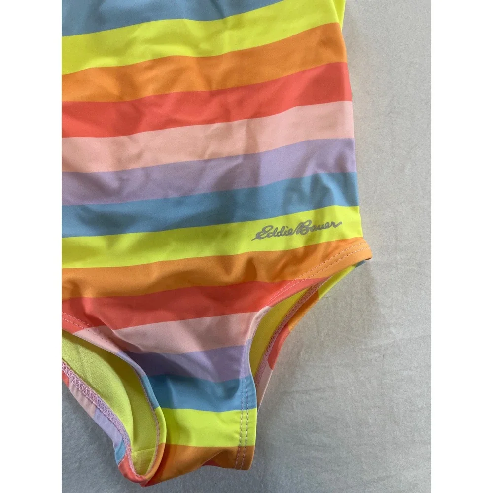 Eddie Bauer Kids 18M Girls One‎ Piece Swimsuit Rainbow Stripe Tie Shoulder Multi